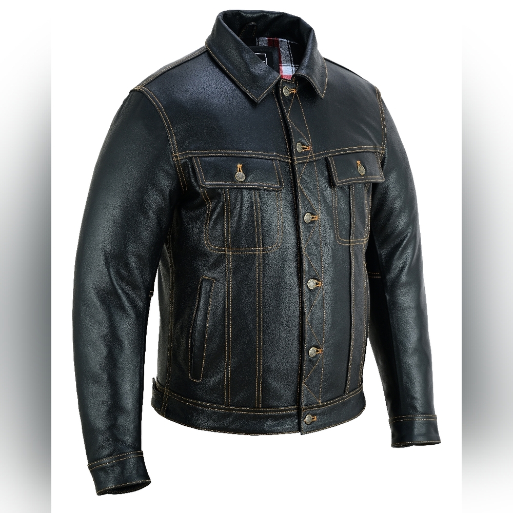 Men Brown Leather Motorcycle Jacket - Picture 2 of 5